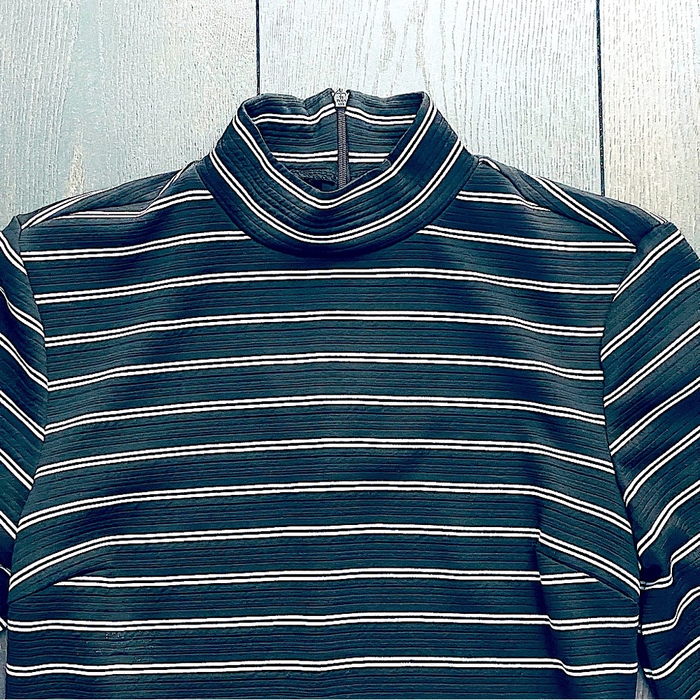 Dynamite Black and White Striped High Neck Puff Sleeve Top
